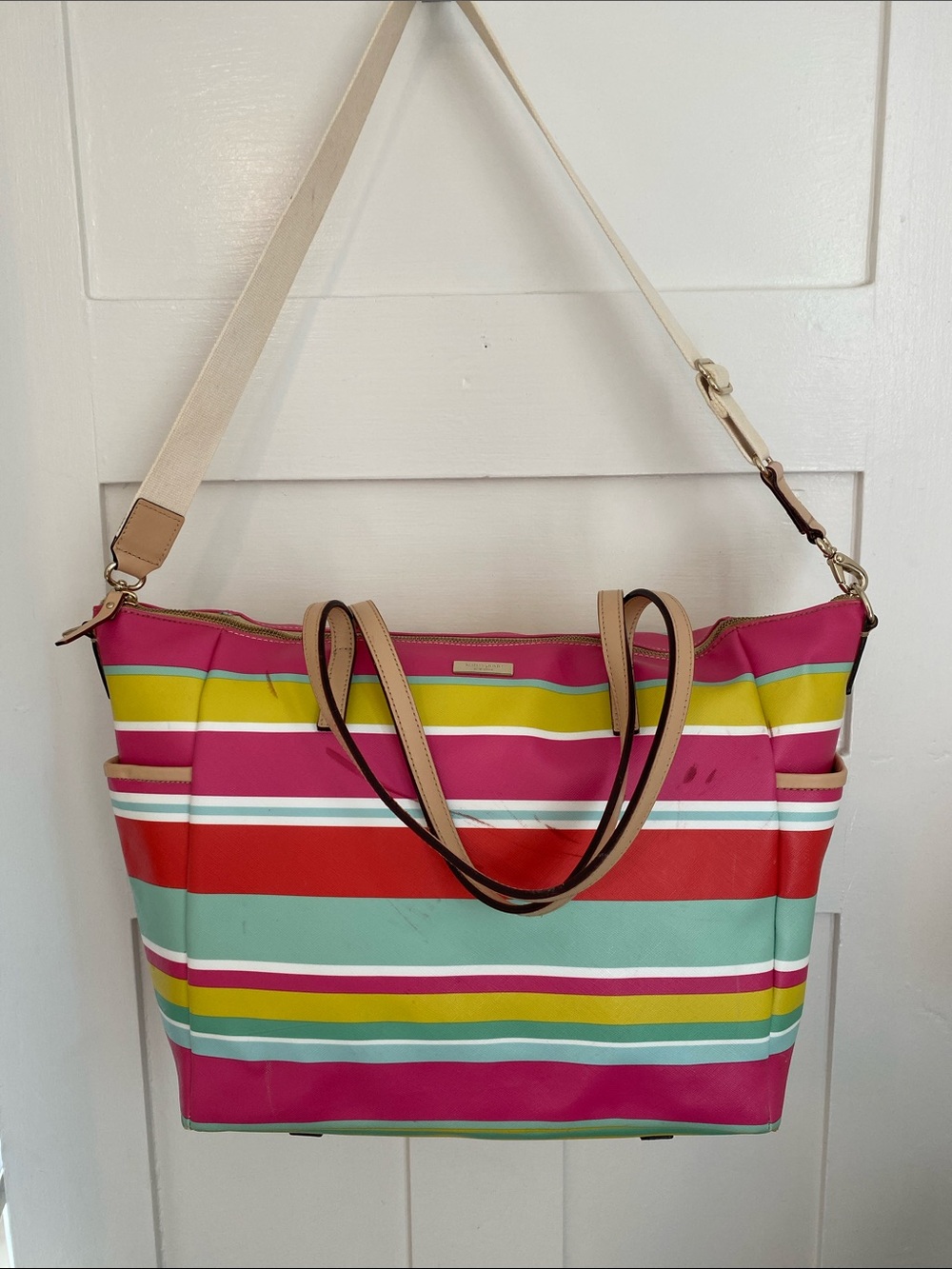 Kate Spade Striped Multicolor Tote Bag - Pink, Teal & Red